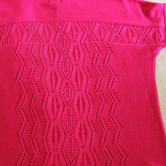 Bohemian Bright Rose-pink crocheted Ruby Rd. open front short-sleeve car… - Picture 12 of 12